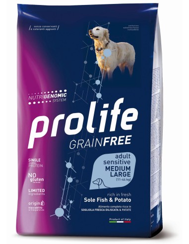 Prolife Grainfree Adult Sensitive m/l Sogliola e Patate Kg.10 Cibo secco per cani