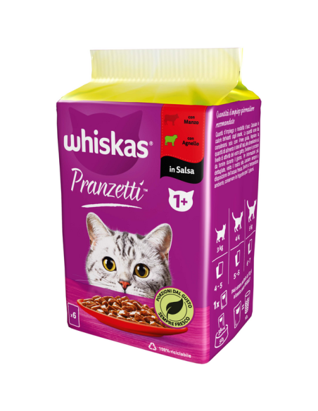 Whiskas Pranzetti In salsa 1+ Carni Miste  manzo agnello Cibo Umido Per Gatti