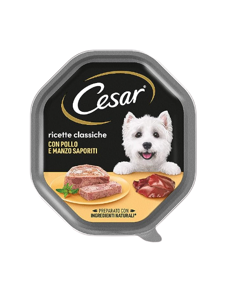 Cesar Ricette Classiche Con Pollo e Manzo Saporiti GR. 150 promo. Cibo Umido Per Cani