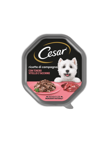 Cesar Ricette Di Campagna Con Tenero Vitello e Tacchino gr 150.Cibo Umido Per Cani