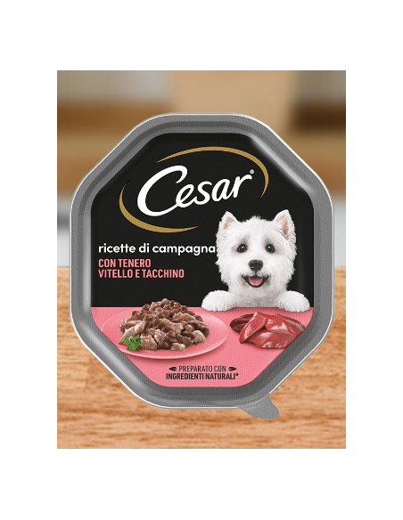 Cesar Ricette Di Campagna Con Tenero Vitello e Tacchino gr 150.Cibo Umido Per Cani