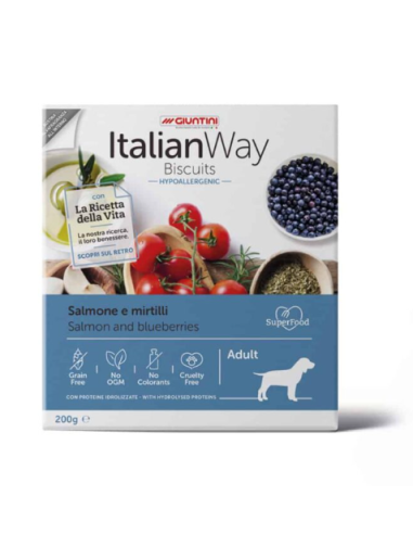 italian way dog Biscotti Hypoallergenic salmone e mirtilli gr.200. Snack Per Cani