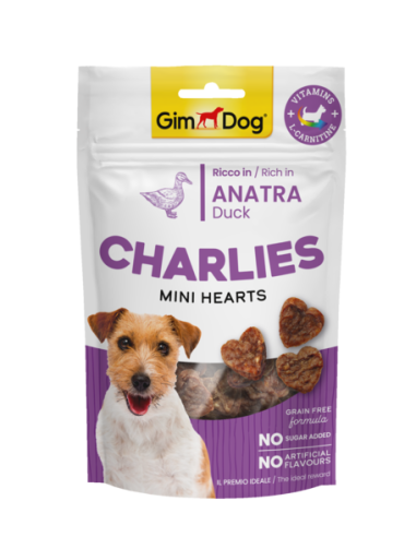 Gimdog Charlies Mini Hearts Anatra gr 70. Snack Per Cani