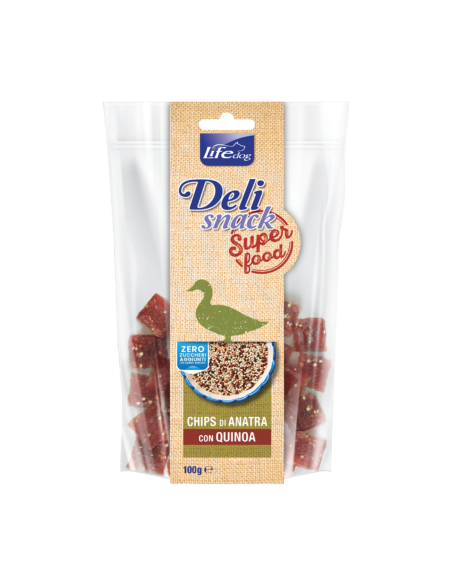 LIFE dog Delisnack Superfood Chips di Anatra con Quinoa gr.100. Snack Per Cani.