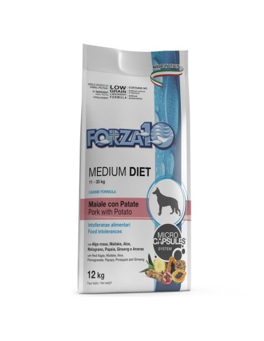FORZA 10 Medium Diet Low Grain Maiale Kg.12. Diete Cibo secco per cani
