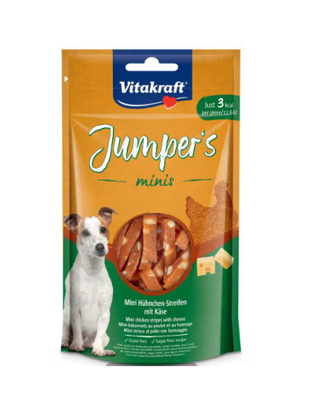 Vitakraft Jumper's minis . mini strisce al pollo con formaggio gr 80. Snack Per Cani