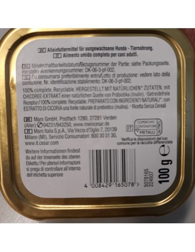 Cesar Natura Gooodness Terrine con Tacchino Piselli Spinaci e Peperone Gr.100. Cibo Umido Per Cani