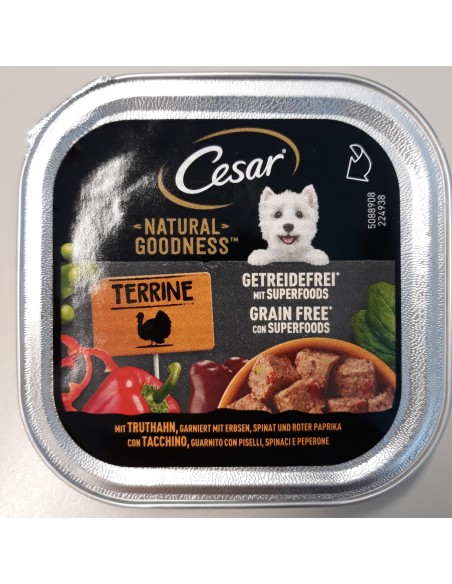 Cesar Natura Gooodness Terrine con Tacchino Piselli Spinaci e Peperone Gr.100. Cibo Umido Per Cani