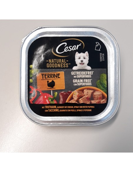 Cesar Natura Gooodness Terrine con Tacchino Piselli Spinaci e Peperone Gr.100. Cibo Umido Per Cani