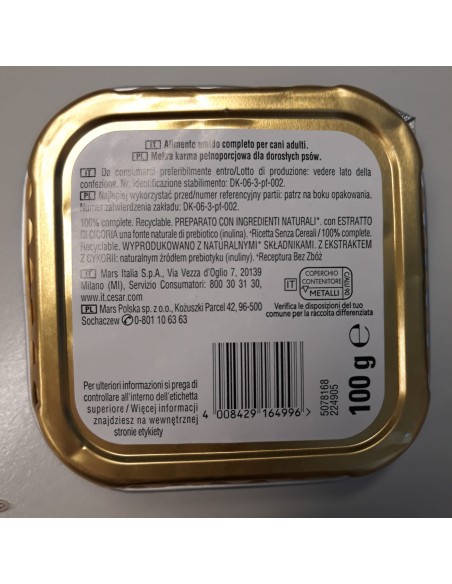 Cesar Natural Goodness Terrine con Manzo Fagioli Carote e Mirtilli Gr.100. Cibo Umido Per Cani