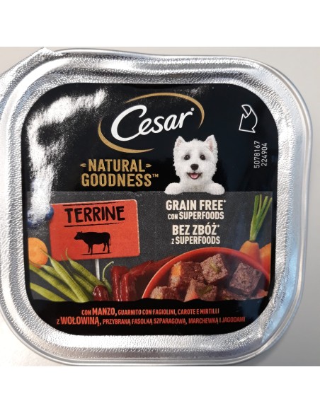 Cesar Natural Goodness Terrine con Manzo Fagioli Carote e Mirtilli Gr.100. Cibo Umido Per Cani