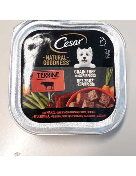 Cesar Natural Goodness Terrine con Manzo Fagioli Carote e Mirtilli Gr.100. Cibo Umido Per Cani