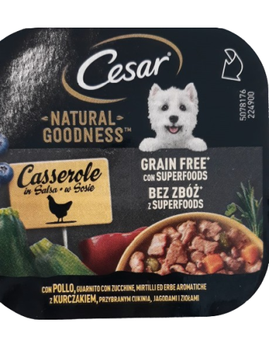 Cesar Natural Goodness  Casserole con Pollo zucchine Mirtillo ed Erbe aromatiche Gr.100. Cibo Umido Per Cani
