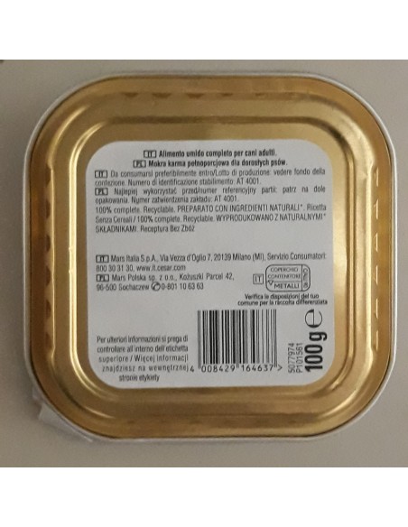 Cesar Natural Goodness con Pollo Piselli e Carote Gr.100.Cibo Umido Per Cani