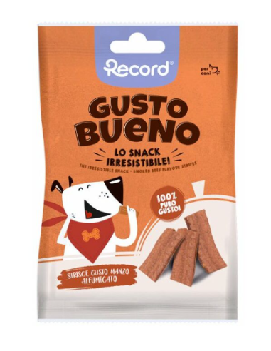 Record Snack Gusto Bueno Strisce Manzo Affunicato . 50 GR. Snack Per Cani