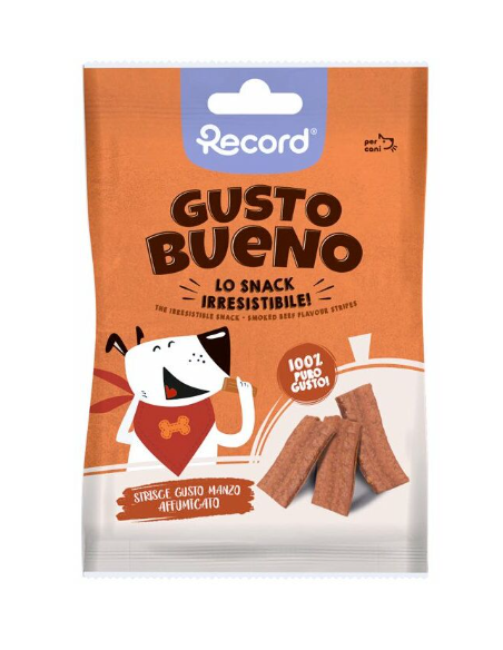 Record Snack Gusto Bueno Strisce Manzo Affunicato . 50 GR. Snack Per Cani