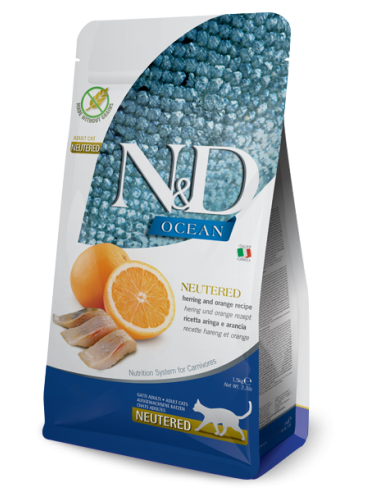 Natural & Delicious Gatto Ocean Neutered Aringa e Arancia  kg  1,5- Cibo Secco Per Gatti