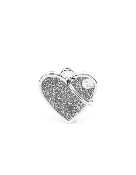 Medaglietta Shine Cuore Small Grigio Glitter . Accessori per cani .