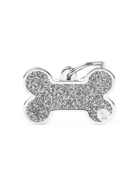 Medaglietta Shine Osso Large Grigio Glitter . Accessori Per cani