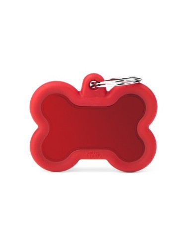 Medaglietta Hustag Osso Alluminio Rosso Gomma Rossa . Accessori per cani.