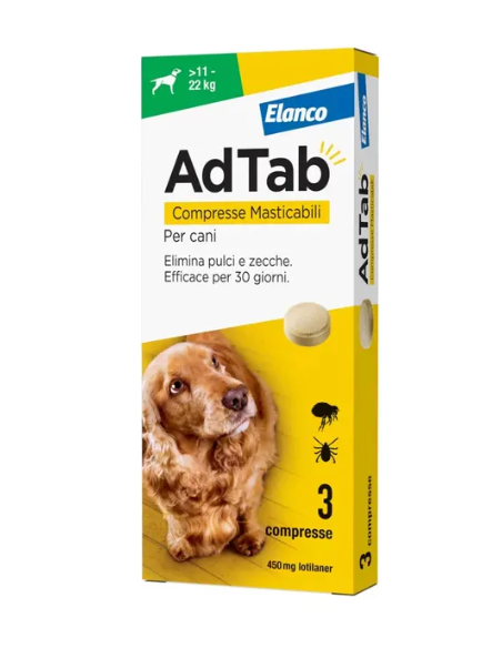 Adtab Compresse Masticabile Per Cani 11-22  KG. Antiparassitari Per Cani .