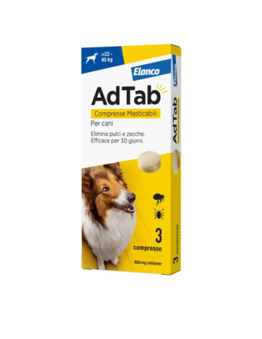 Adtab Compresse Masticabile Per Cani 22-45  KG. Antiparassitari Per Cani .