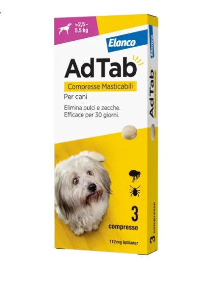 Adtab Compresse Masticabile Per Cani 2,5-5,5 KG. Antiparassitari Per Cani