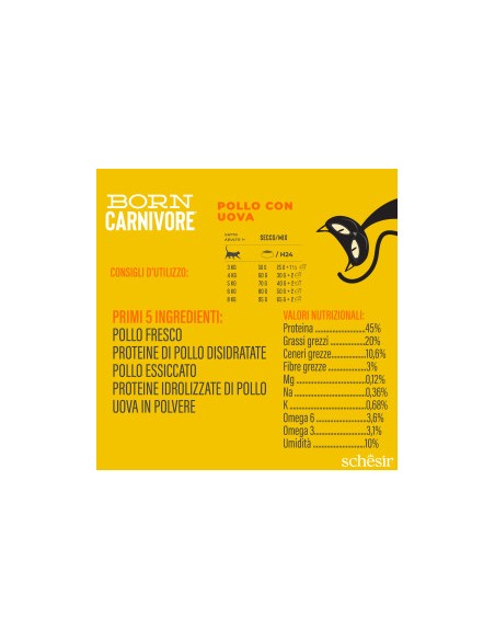 SCHESIR Born Carnivore Pollo & Uovo Gr.255-Cibo secco per gatti .