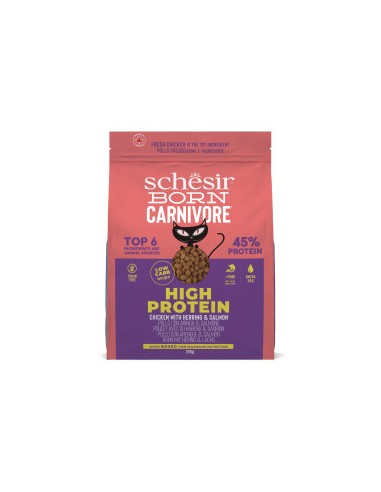 SCHESIR Born Carnivore Pollo con Aringa & Salmone Gr.255. Cibo Secco Per Gatti .