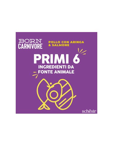 SCHESIR Born Carnivore Pollo con Aringa & Salmone kg 1,250 . Cibo Secco Per Gatti