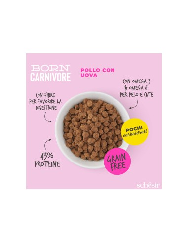 Schesir  Born Carnivore Baby Pollo e Uova Gr.255. Cibo Secco per Gatti.