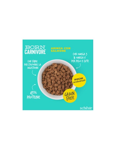 SCHESIR Born Carnivore Aringa & Salmone kg. 1,250 .Cibo Secco Per Gatti
