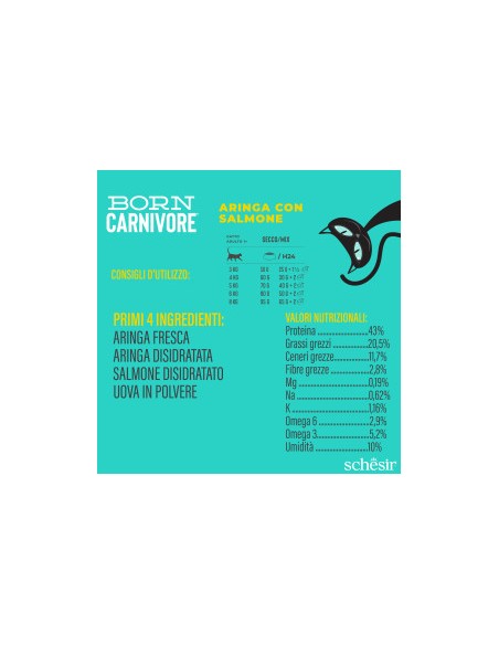 SCHESIR Born Carnivore Aringa & Salmone kg. 1,250 .Cibo Secco Per Gatti
