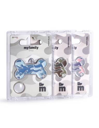 Medaglietta Style Osso Camouflage  Rosa /Viola. Accessori Per Cani