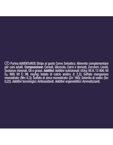 Purina Adventuros Strips Cervo gr 90. Snack Per Cani.