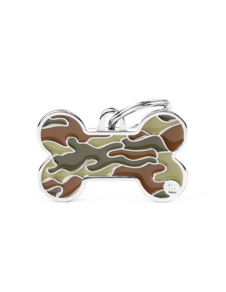 Medaglietta Style Osso Camouflage Verde /Marrone . Accessori Per Cani .