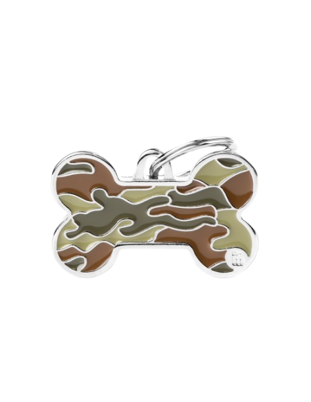 Medaglietta Style Osso Camouflage Verde /Marrone . Accessori Per Cani .