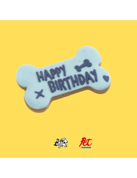Biscotto Forma osso Happy Birthday . Snack Per Cani