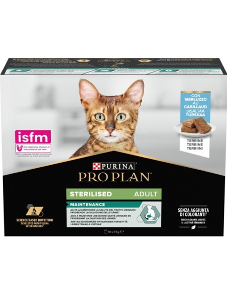 Pro Plan Nutrisavour Sterilised Terrine Con Merluzzo Multipack 10 x85 gr . Cibo Umido Per Gatti