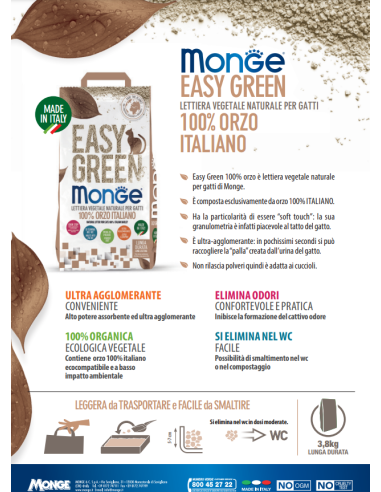 offerta Monge Lettiera Vegetale Easy Green Orzo KG.3,8. Lettiere Per Gatti .