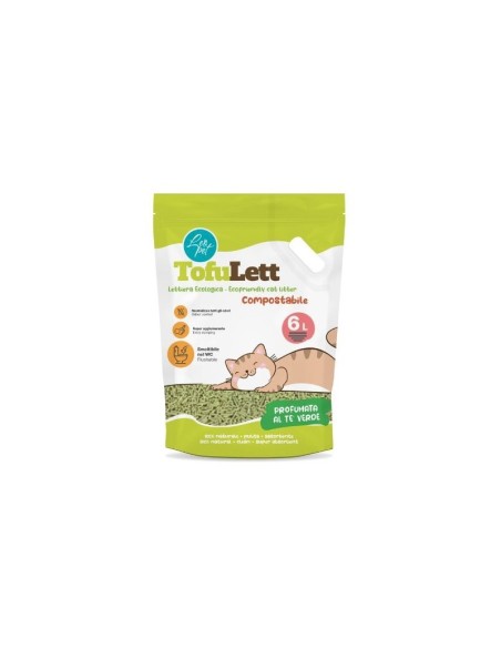 Lettiera Tofulett Te' Verde 6 litri . Lettiera per gatti .
