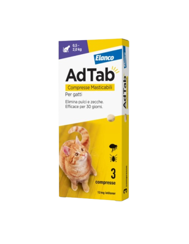Adtab Compresse Masticabili Per Gatti 0.5-2 KG. Antiparassitario per gatti