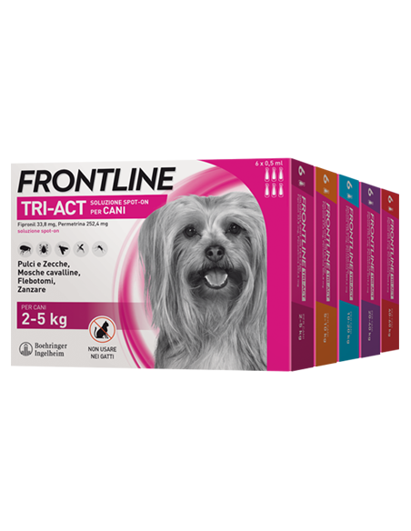 Frontline Tri-act 2-5 kg 6 pipette . Antiparassitario per Cani .