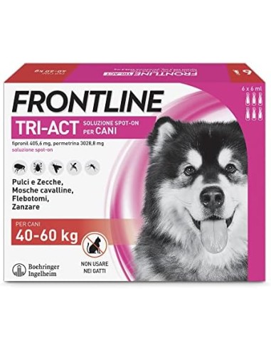 Frontline Tri - Act 40-60 kg . 6 Pipette . Antiparassitario per Cani