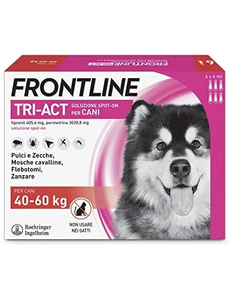 Frontline Tri - Act 40-60 kg . 6 Pipette . Antiparassitario per Cani