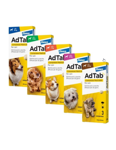 Adtab Compresse Masticabili Per Cani  1,3-2,5 KG. Antiparassitario Per cani .