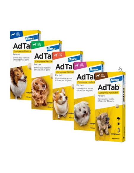 Adtab Compresse Masticabili Per Cani  1,3-2,5 KG. Antiparassitario Per cani .
