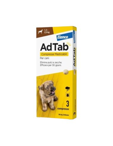 Adtab Compresse Masticabili Per Cani  1,3-2,5 KG. Antiparassitario Per cani .