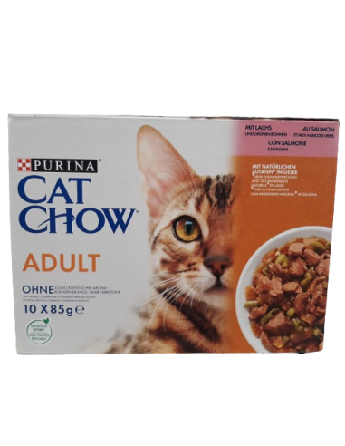 Purina Cat Chow Multipack Salmone e Fagiolini Busta 10 x85 gr. Cibo Umido Per Gatti.