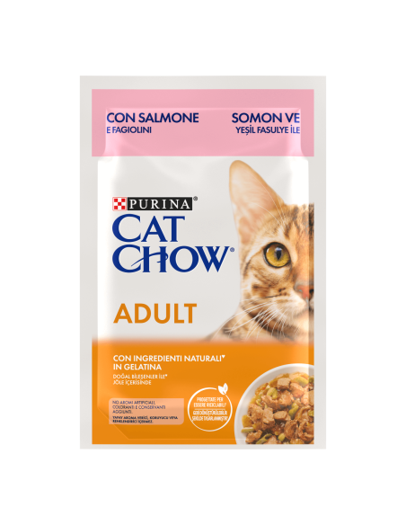 Purina Cat Chow Multipack Salmone e Fagiolini Busta 10 x85 gr. Cibo Umido Per Gatti.